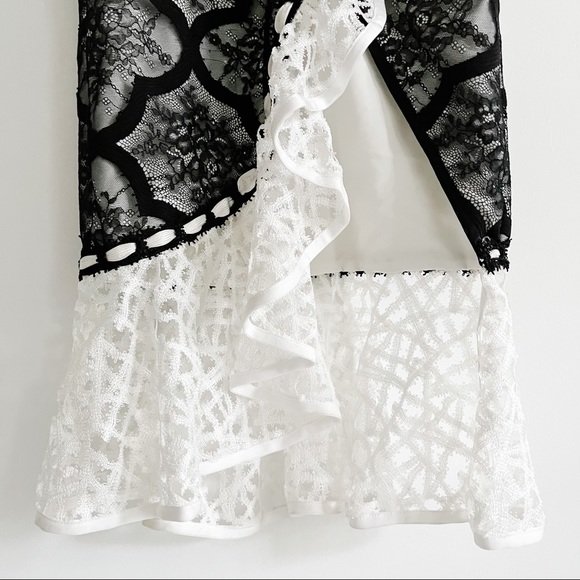 Alexis Emily Black and White Lace Ruffle Cap Sleeve Midi Dress with Side Slit XS - Picture 10 of 16